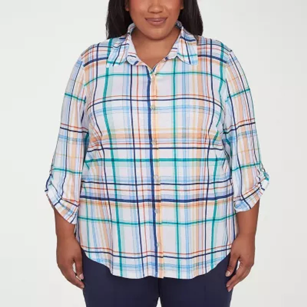 Alfred Dunner Plus Nantucket Womens 3/4 Sleeve Blouse