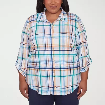 Alfred Dunner Plus Nantucket Womens 3/4 Sleeve Blouse
