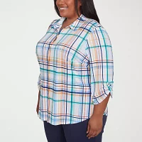 Alfred Dunner Plus Nantucket Womens 3/4 Sleeve Blouse