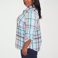 Alfred Dunner Plus Nantucket Womens 3/4 Sleeve Blouse