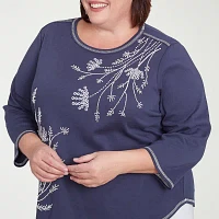 Alfred Dunner Nantucket Womens Plus Crew Neck 3/4 Sleeve T-Shirt