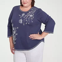 Alfred Dunner Nantucket Womens Plus Crew Neck 3/4 Sleeve T-Shirt