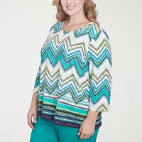 Alfred Dunner Nantucket Womens Plus Crew Neck 3/4 Sleeve Stretch Fabric T-Shirt