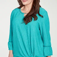 Alfred Dunner Nantucket Womens Plus Split Crew Neck 3/4 Sleeve Stretch Fabric T-Shirt