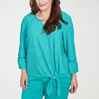Alfred Dunner Nantucket Womens Plus Split Crew Neck 3/4 Sleeve Stretch Fabric T-Shirt