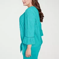 Alfred Dunner Nantucket Womens Plus Split Crew Neck 3/4 Sleeve Stretch Fabric T-Shirt
