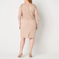 Maya Brooke Womens Jacket Dress Plus