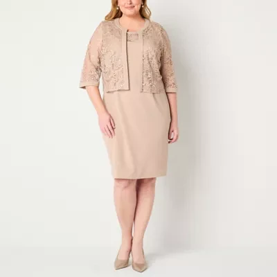 Maya Brooke Womens Jacket Dress Plus