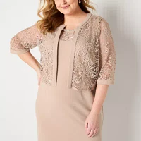 Maya Brooke Womens Jacket Dress Plus