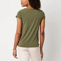 Liz Claiborne Womens Round Neck Short Sleeve Blouse