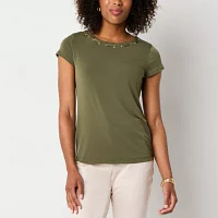 Liz Claiborne Womens Round Neck Short Sleeve Blouse
