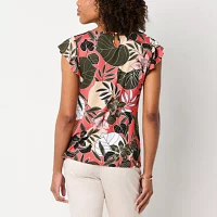 Liz Claiborne Womens Crew Neck Short Sleeve Blouse