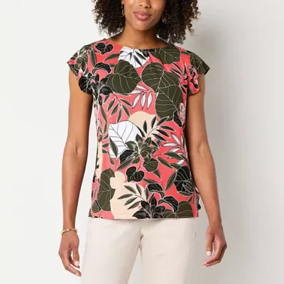 Liz Claiborne Womens Crew Neck Short Sleeve Blouse