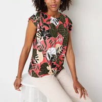 Liz Claiborne Womens Crew Neck Short Sleeve Blouse