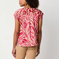 Liz Claiborne Womens Split Crew Neck Short Sleeve Blouse