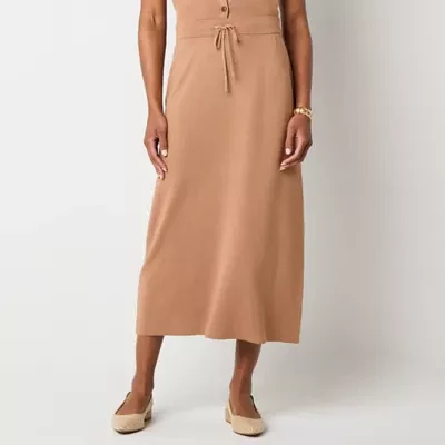 Liz Claiborne Womens Mid Rise Midi A-Line Skirt