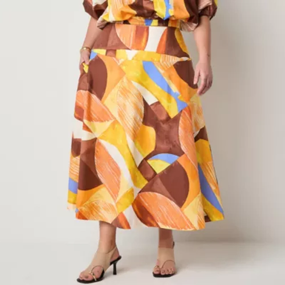 Worthington Womens Long Full Skirt-Plus