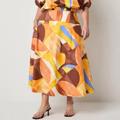 Worthington Womens Long Full Skirt-Plus