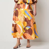Worthington Womens Long Full Skirt-Plus