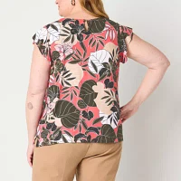 Liz Claiborne Plus Womens Crew Neck Short Sleeve Blouse
