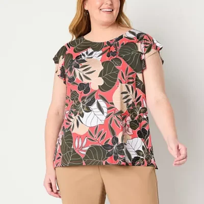 Liz Claiborne Plus Womens Crew Neck Short Sleeve Blouse