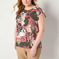 Liz Claiborne Plus Womens Crew Neck Short Sleeve Blouse
