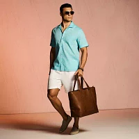 Cubavera Linen Blend Diamond Dobby Mens Regular Fit Short Sleeve Button-Down Shirt