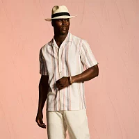 Cubavera Yarn Dye Panel Mens Regular Fit Short Sleeve Button-Down Shirt