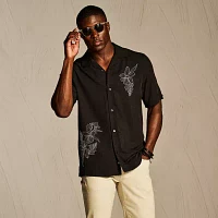 Cubavera Floral Embroidery Mens Regular Fit Short Sleeve Button-Down Shirt