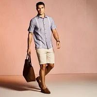 Cubavera Yarn Dye Panel Mens Regular Fit Short Sleeve Button-Down Shirt