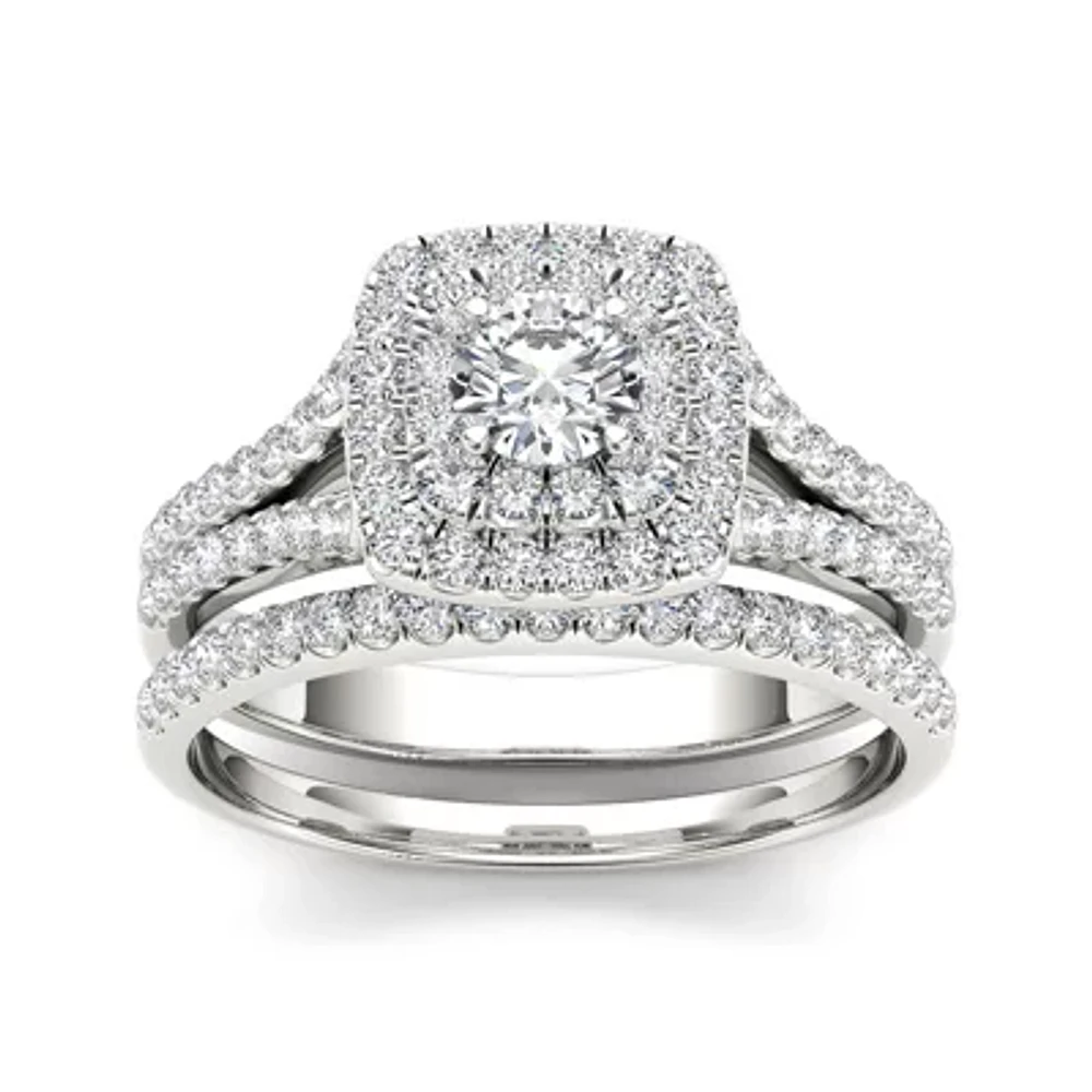 1 CT.T.W. Natural Diamond 10K White Gold Bridal Ring Set