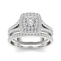 1 CT.T.W. Natural Diamond 10K White Gold Bridal Ring Set