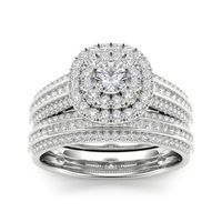 1 CT.T.W. Natural Diamond Halo 10K White Gold Bridal Ring Set