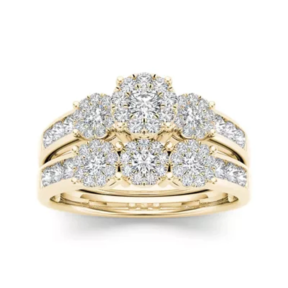 3/4 CT.T.W. Natural Diamond Cluster 10K Yellow Gold Bridal Ring Set