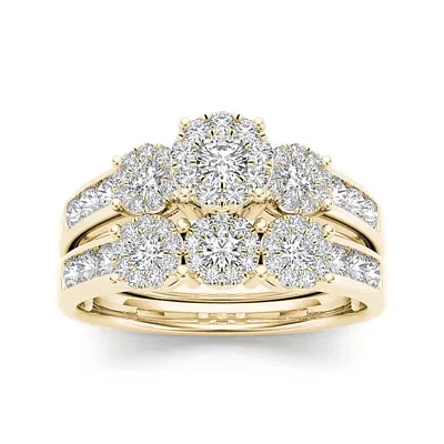 3/4 CT.T.W. Natural Diamond Cluster 10K Yellow Gold Bridal Ring Set