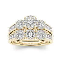 3/4 CT.T.W. Natural Diamond Cluster 10K Yellow Gold Bridal Ring Set