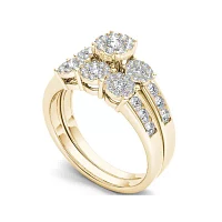 3/4 CT.T.W. Natural Diamond Cluster 10K Yellow Gold Bridal Ring Set