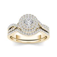 3/4 CT.T.W. Natural Diamond Halo 14K Yellow Gold Bridal Ring Set