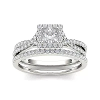 1 CT.T.W. Natural Diamond 10K White Gold Bridal Set