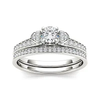 1/2 CT.T.W. Natural Diamond 10K White Gold Bridal Set Ring
