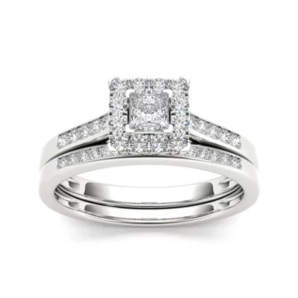 1/2 CT.T.W. Natural Diamond 10K White Gold Bridal Set Ring