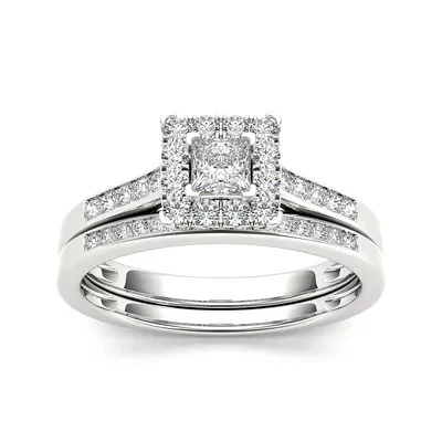 1/2 CT.T.W. Natural Diamond 10K White Gold Bridal Set Ring