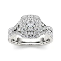 7/8 CT.T.W. Natural Diamond 10K White Gold Bridal Ring Set