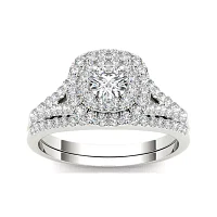 1 CT.T.W. Natural Diamond 10K White Gold Engagement Ring Set