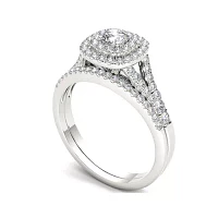 1 CT.T.W. Natural Diamond 10K White Gold Engagement Ring Set