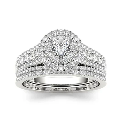 1 CT.T.W. Natural Diamond 10K White Gold Bridal Set