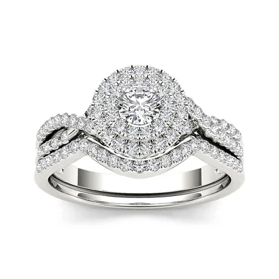 3/4 CT.T.W. Natural Diamond Halo 14K Gold Bridal Ring Set