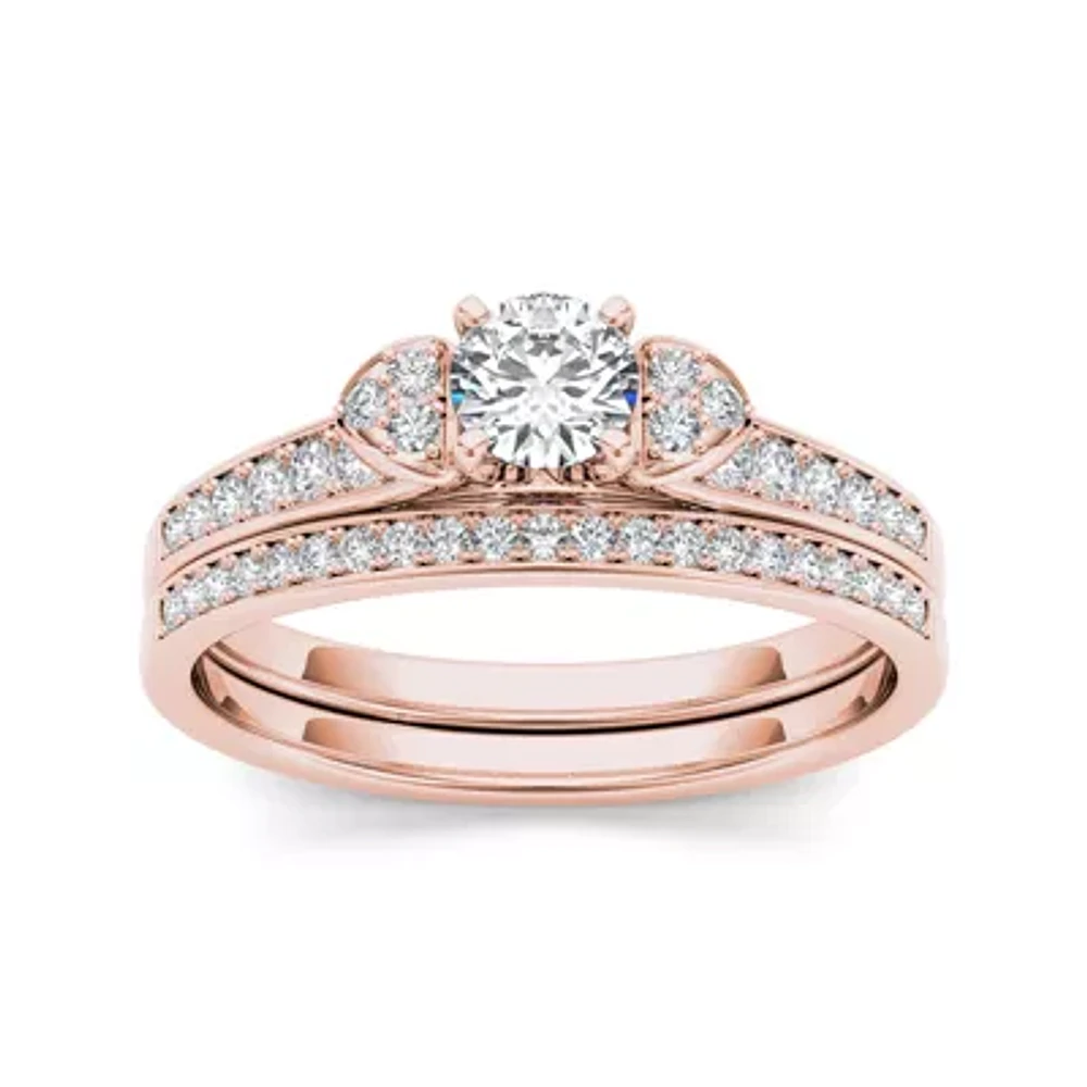 1/2 CT.T.W. Natural Diamond 10K Rose Gold Bridal Set Ring