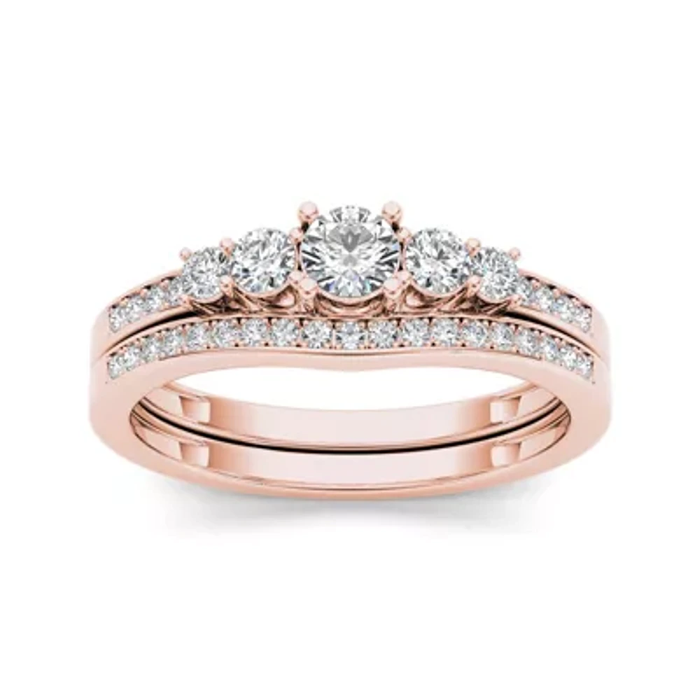 1/2 CT.T.W. Natural Diamond 14K Rose Gold Bridal Ring Set