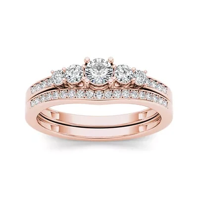 1/2 CT.T.W. Natural Diamond 14K Rose Gold Bridal Ring Set